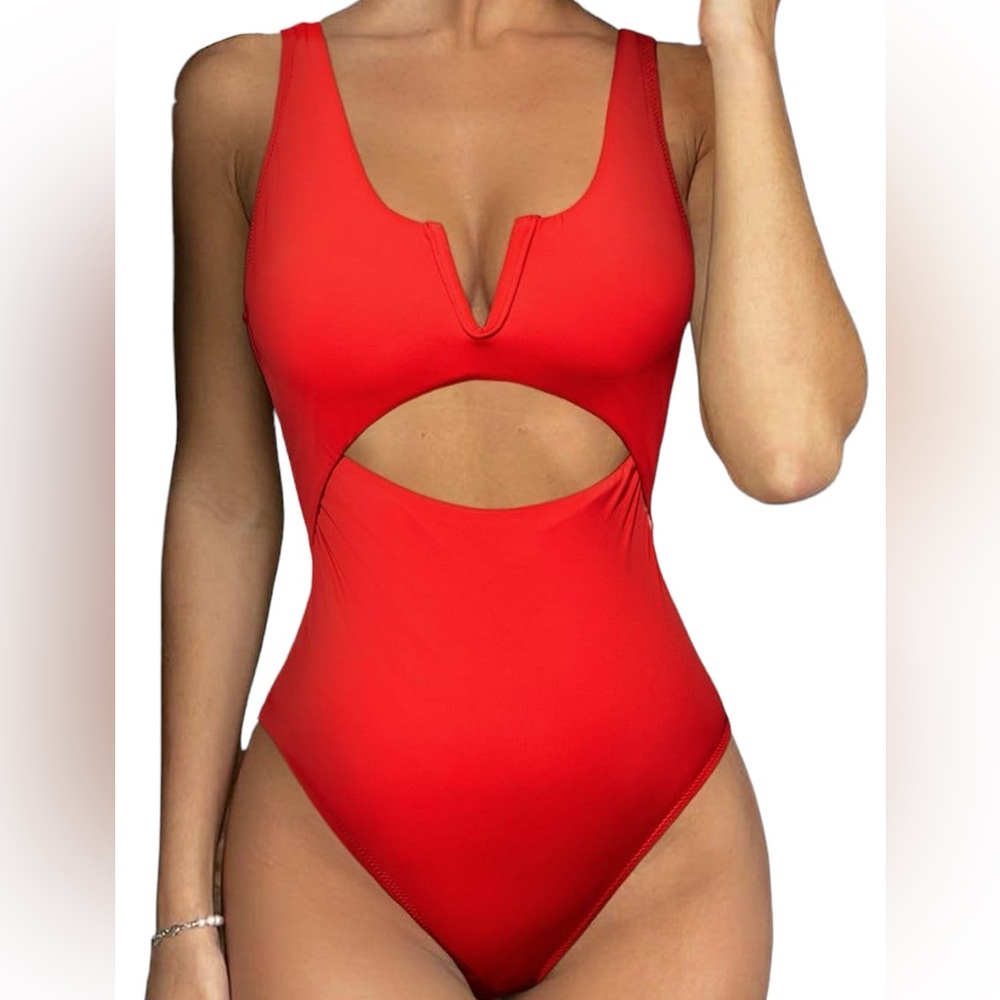 MEYEEKA one piece high cut sides cheeky swimsuit V front Push Up Swimwear NWT